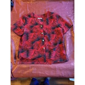 Frida Fashion Red And Black Palm Tree Blouse With Shoulder Pads (1990s Vintage)